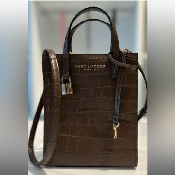 MARC JACOBS Mini Grind Brown Croc Embossed Leather Crossbody Tote Bag NWT - Picture 7 of 8